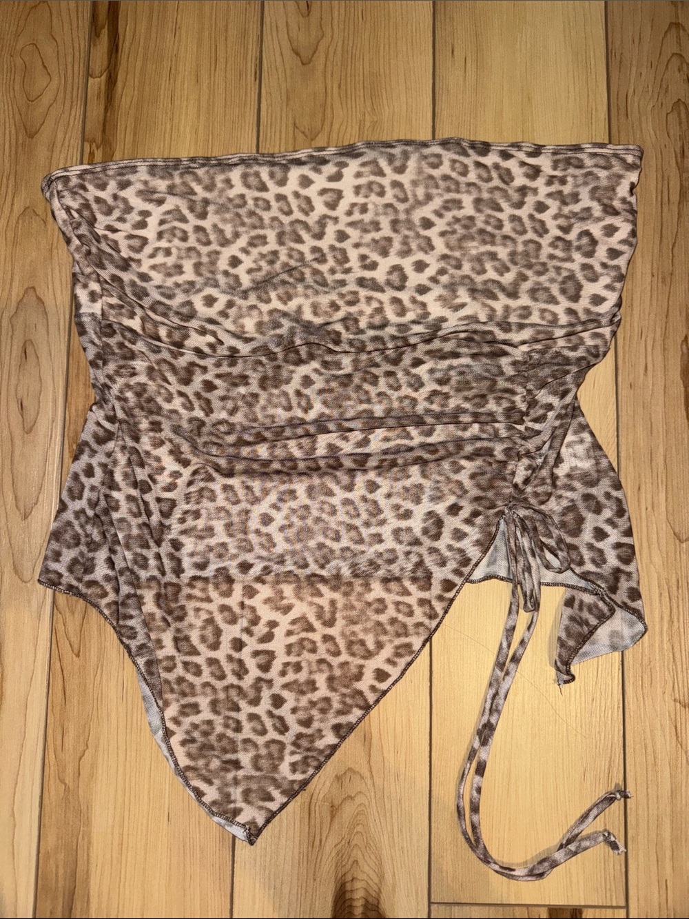 Brown & Cream Leopard Asymmetrical Tube Top with Side Tie Size XL